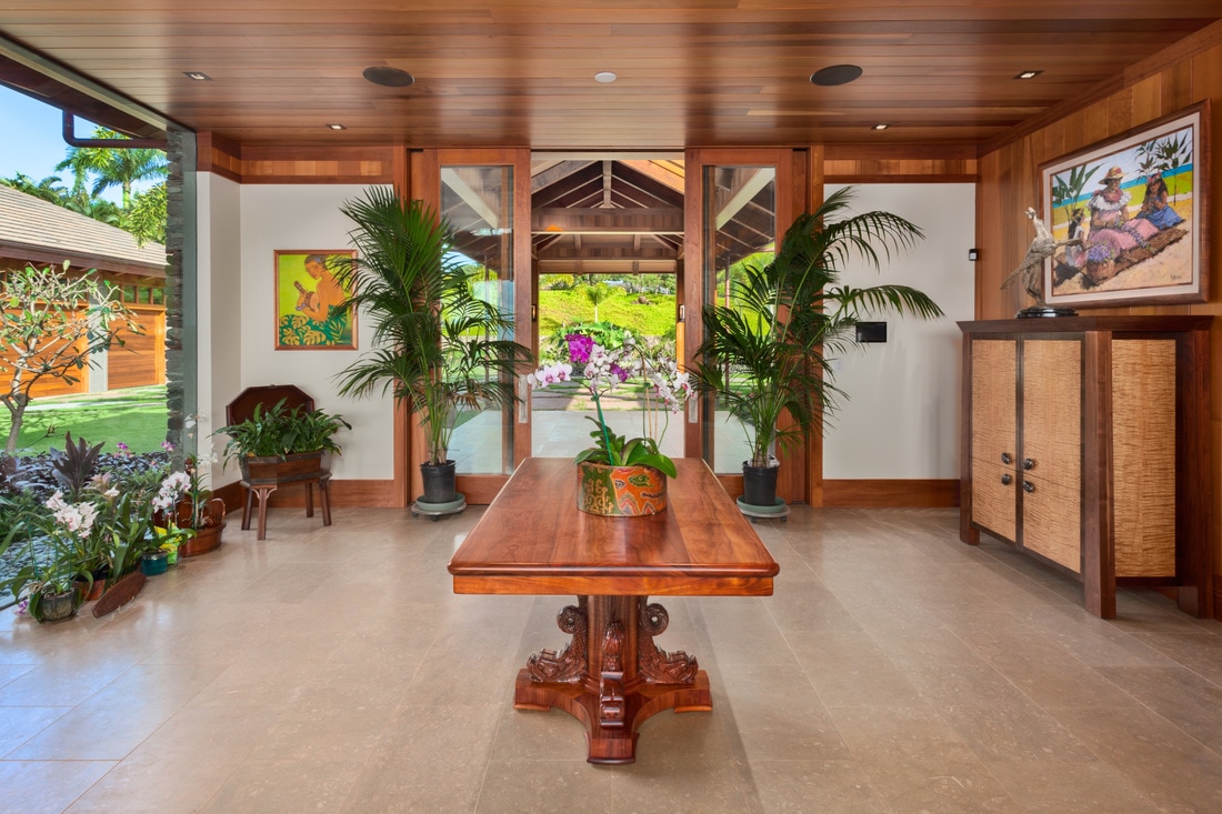 Welcoming entry to a luxurious home on Maui.
